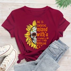 Halloween skull sunflowee tee